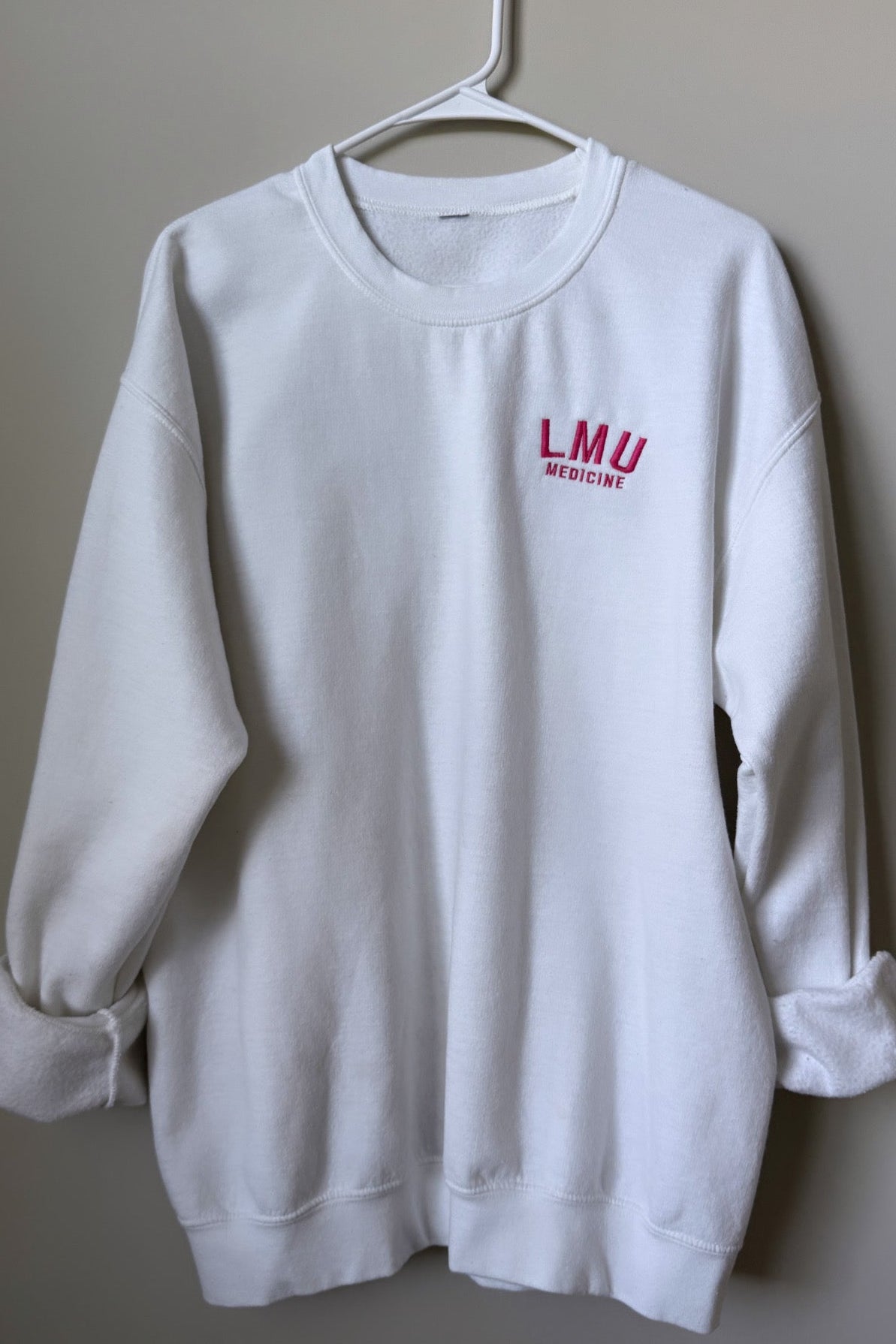 Embroidered Varsity Font Custom School Logo Crewneck - Small Left Chest - Designs by Smiley