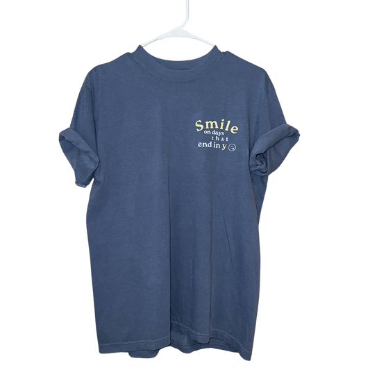 Smile on Days That End in Y - Blue Comfort Colors T-Shirt - Designs by Smiley