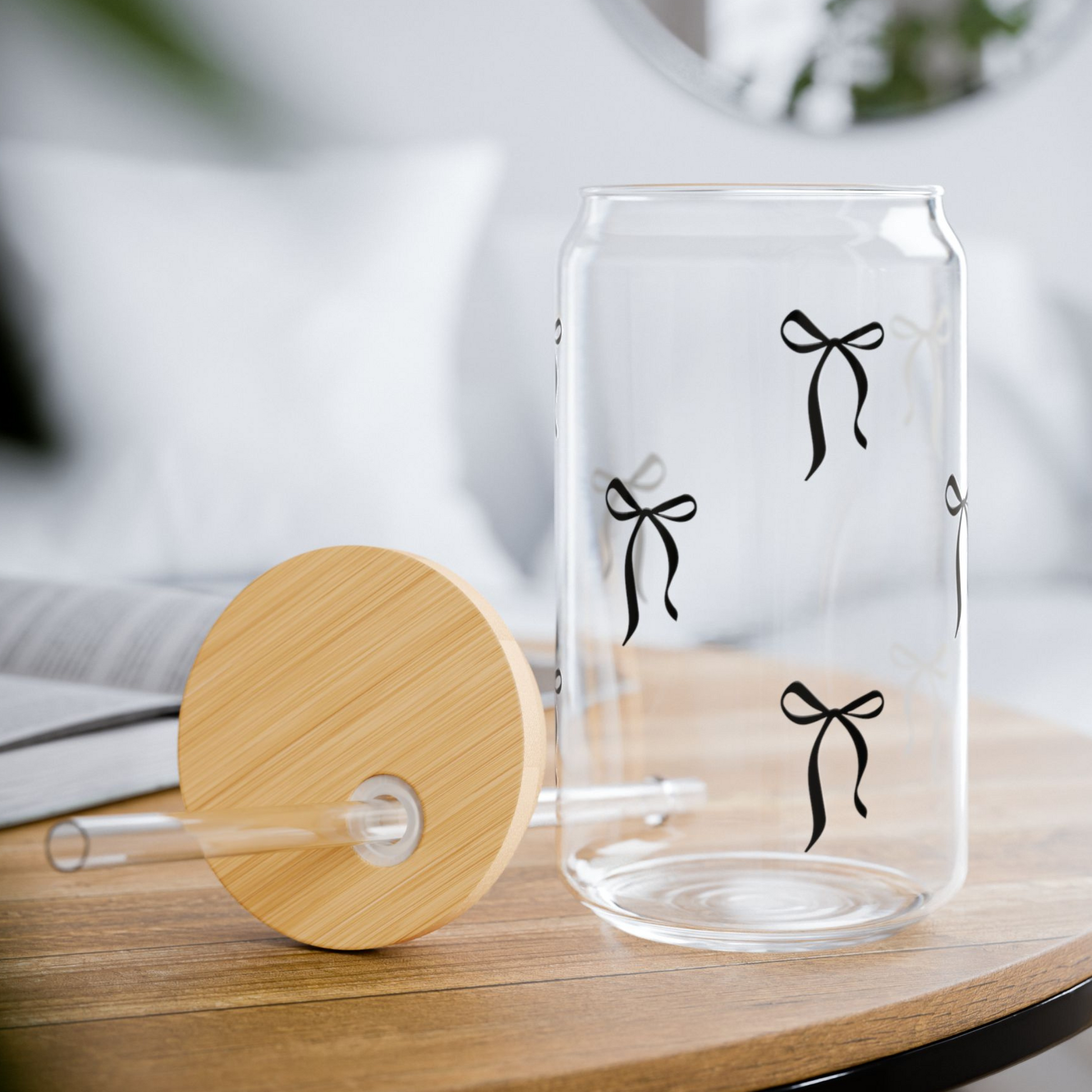 'Tied with Love' Glass Tumbler w Bamboo Lid & Straw - Designs by Smiley