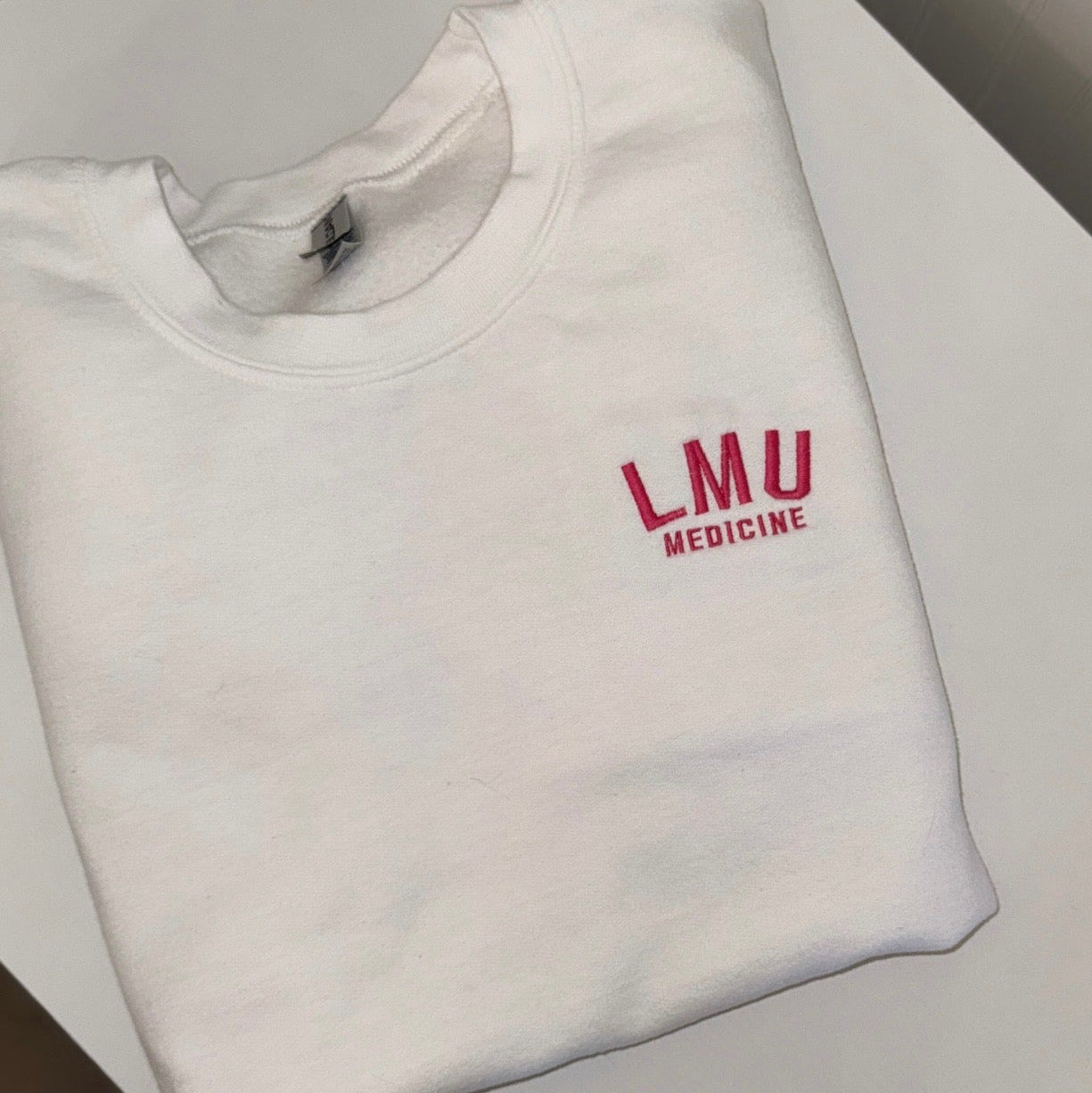 Embroidered Varsity Font Custom School Logo Crewneck - Small Left Chest - Designs by Smiley