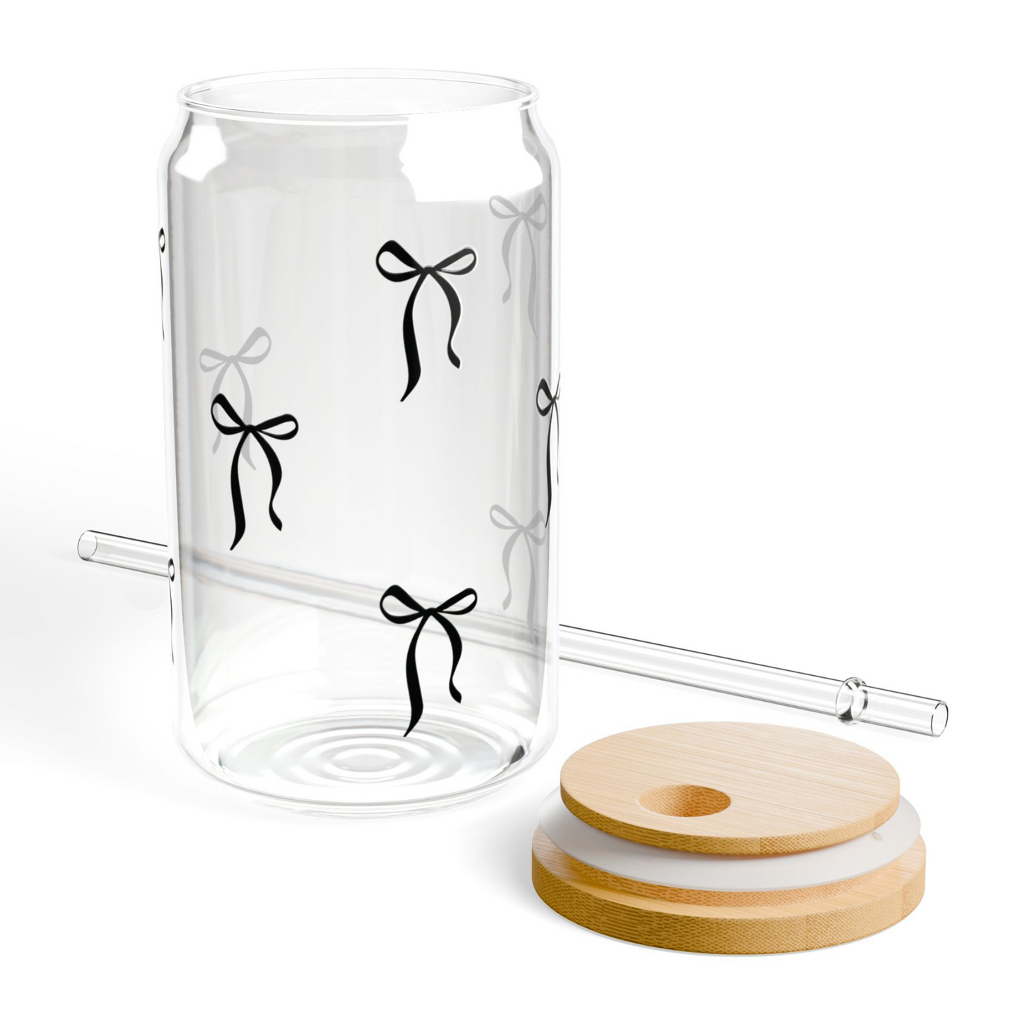 'Tied with Love' Glass Tumbler w Bamboo Lid & Straw - Designs by Smiley