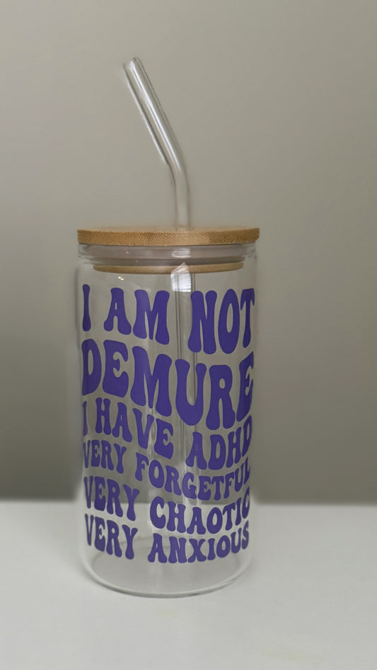 'Chaotic & Caffeinated' Glass Tumbler w Bamboo Lid & Straw - Designs by Smiley