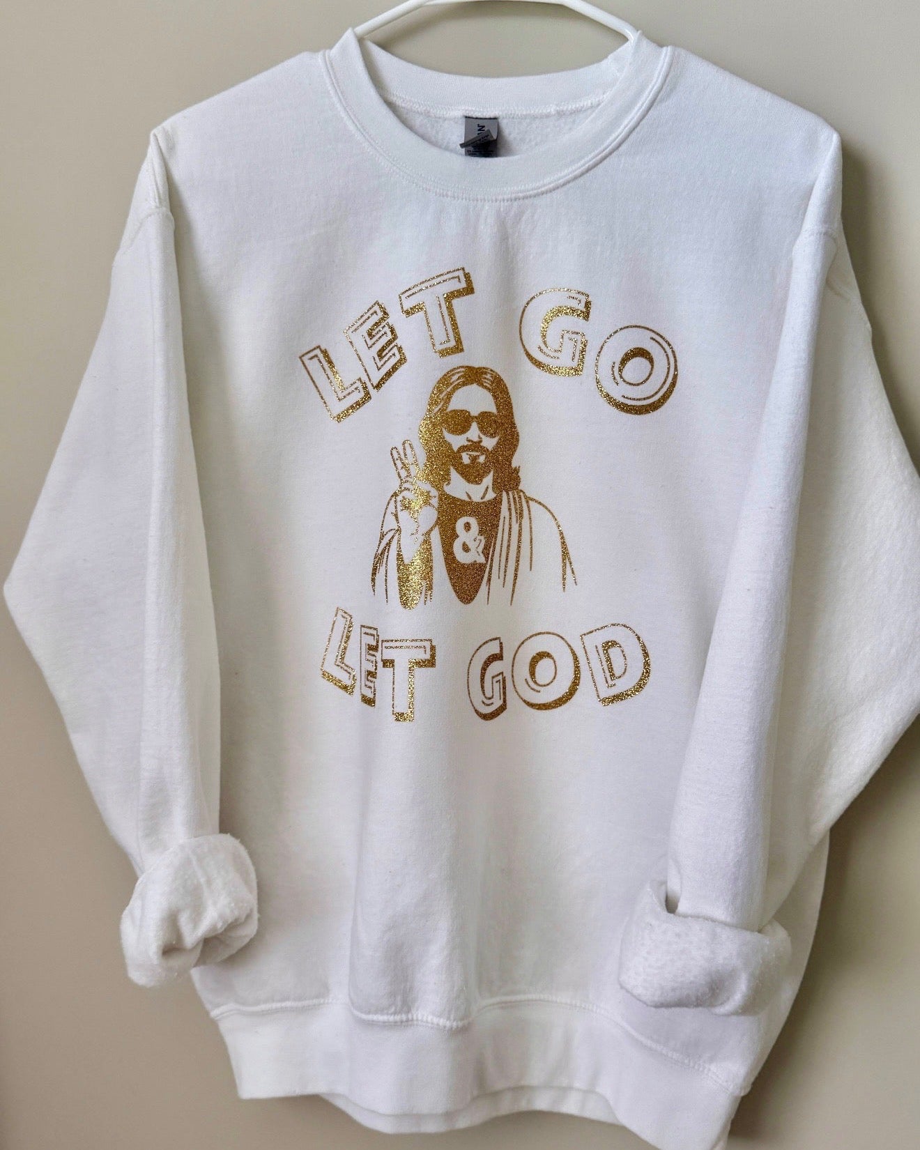 Let Go & Let God Gold Sparkle Crewneck Sweatshirt - Designs by Smiley