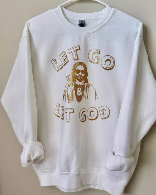 Let Go & Let God Gold Sparkle Crewneck Sweatshirt - Designs by Smiley