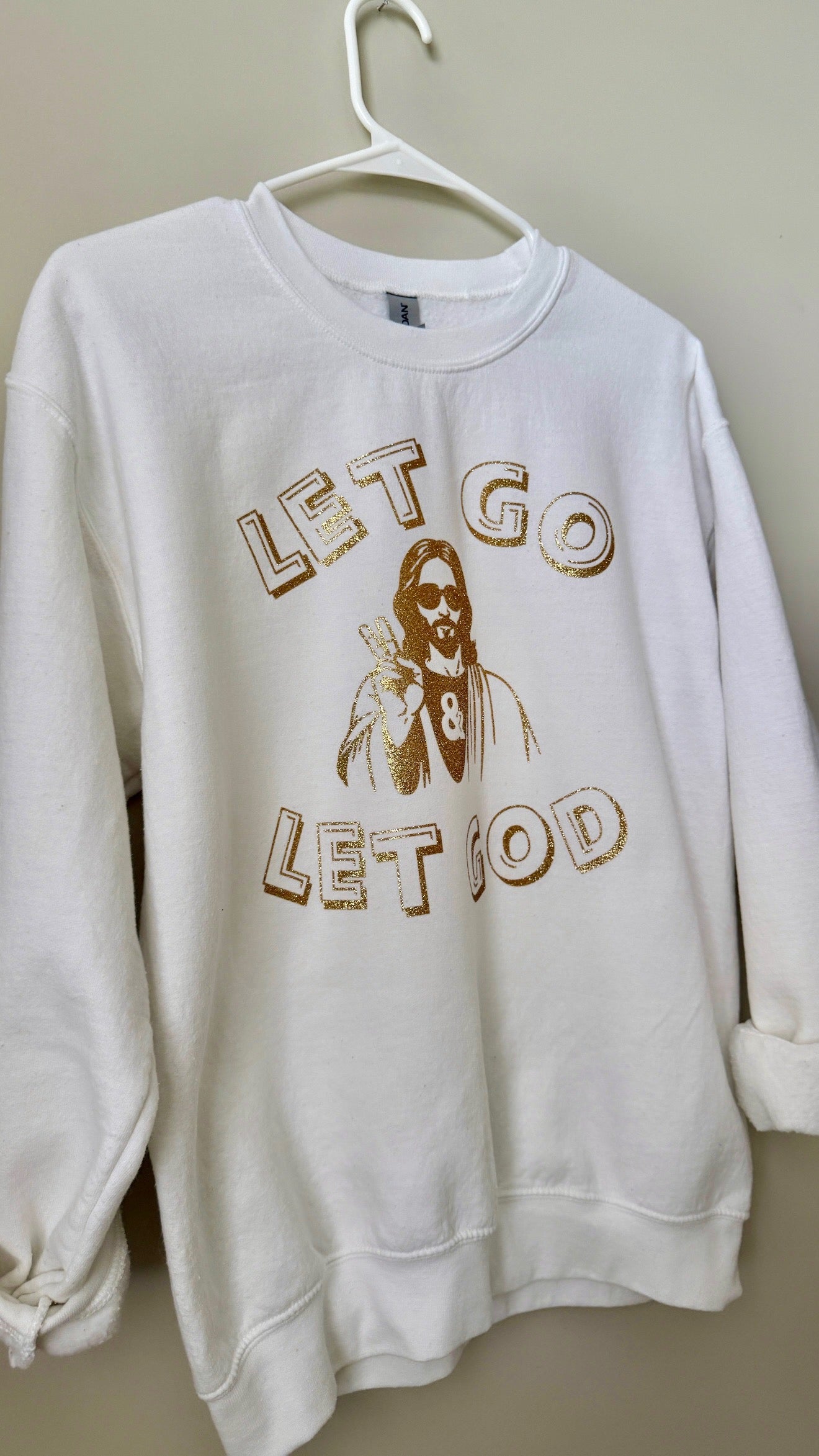 Let Go & Let God Gold Sparkle Crewneck Sweatshirt