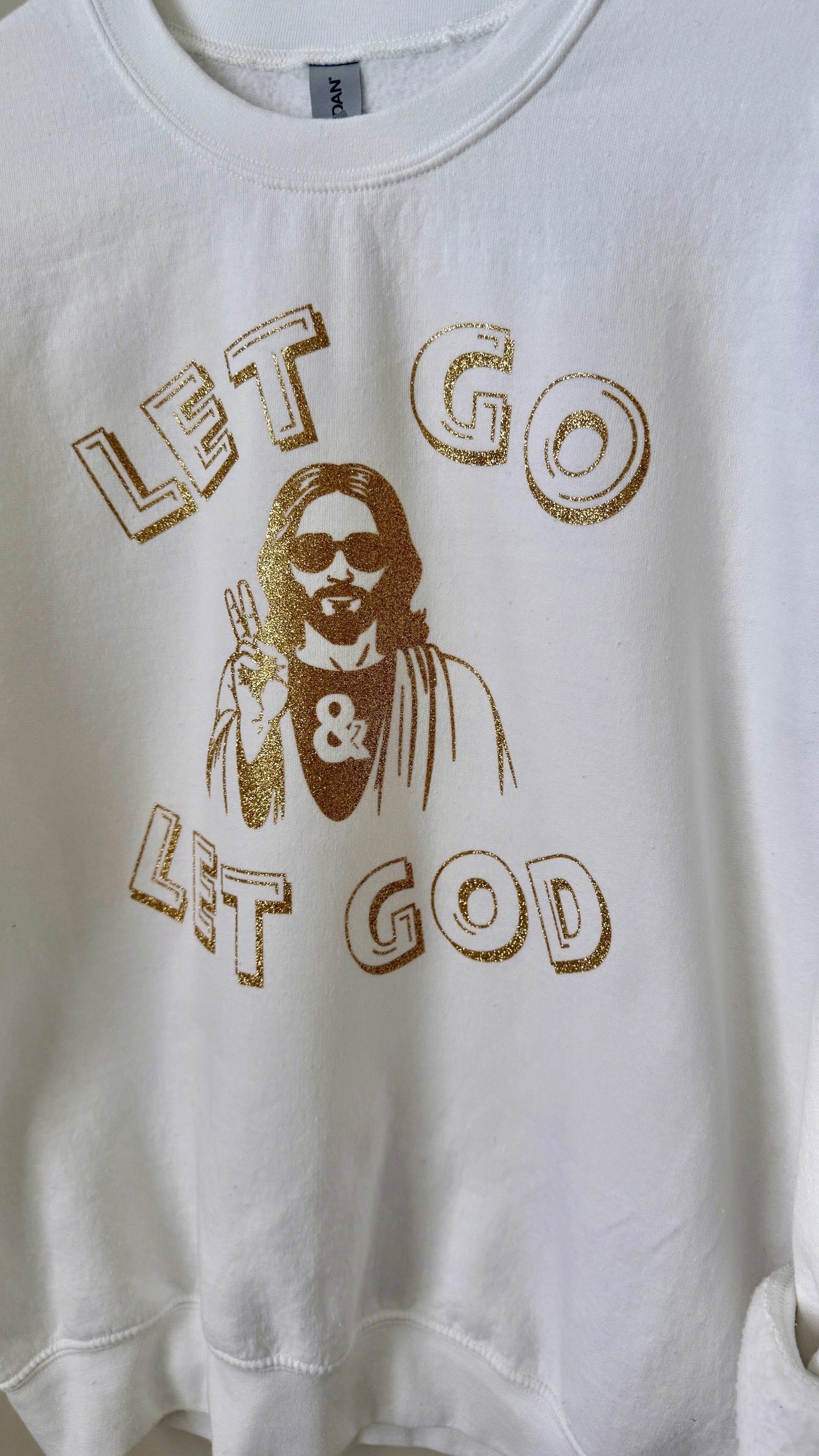 Let Go & Let God Gold Sparkle Crewneck Sweatshirt - Designs by Smiley