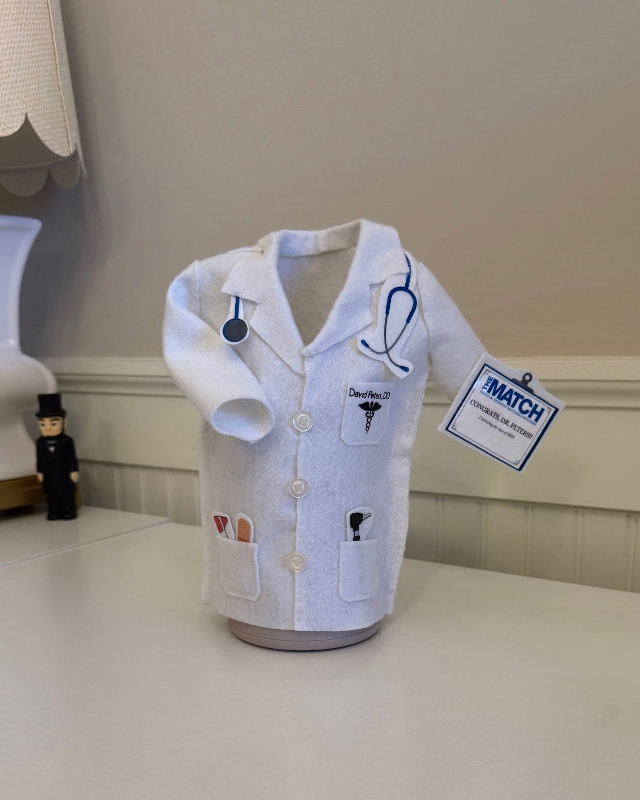 Personalized White Coat Wine Cover Celebratory Gift - Designs by Smiley