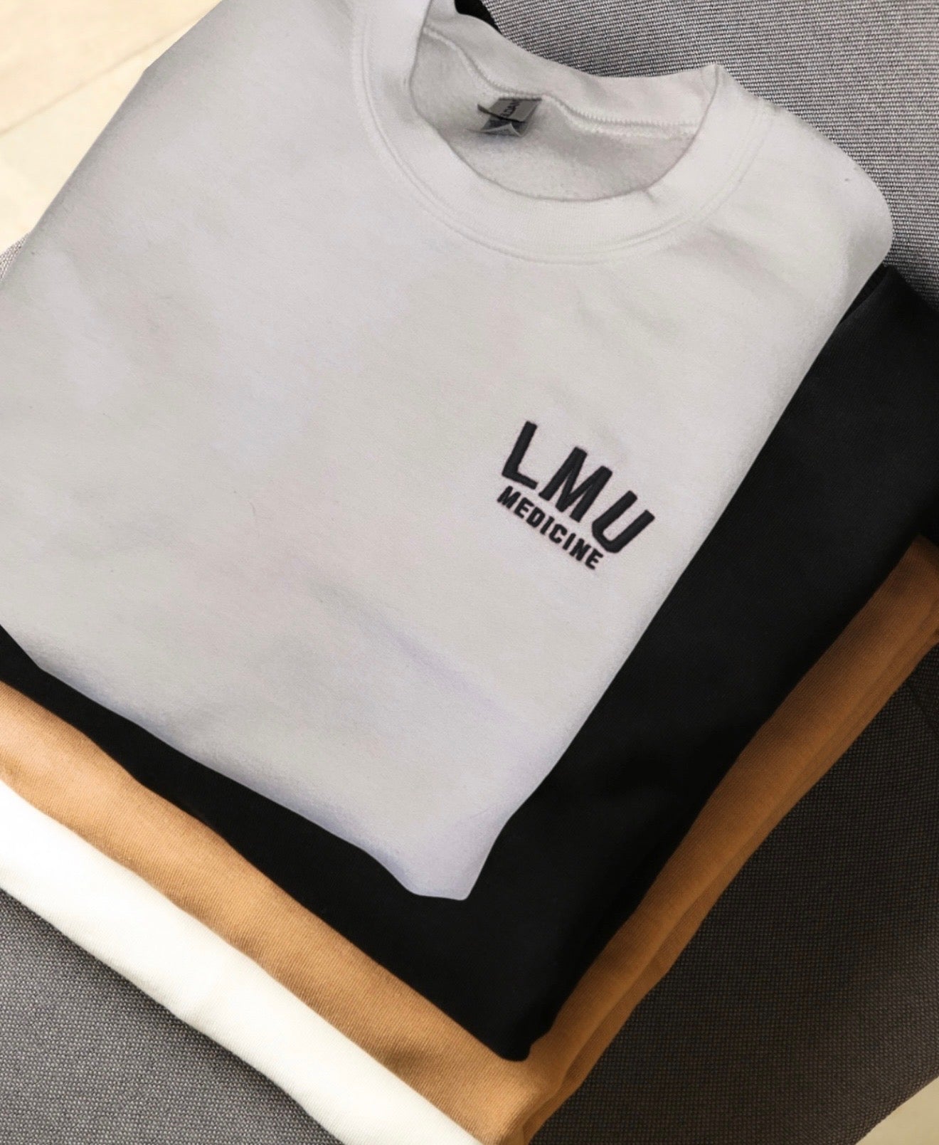 Embroidered Varsity Font Custom School Logo Crewneck - Small Left Chest - Designs by Smiley