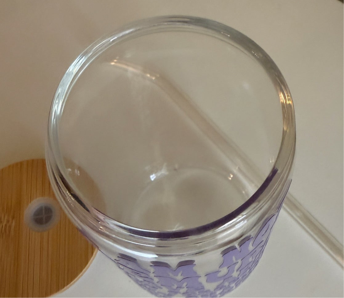 'Chaotic & Caffeinated' Glass Tumbler w Bamboo Lid & Straw - Designs by Smiley