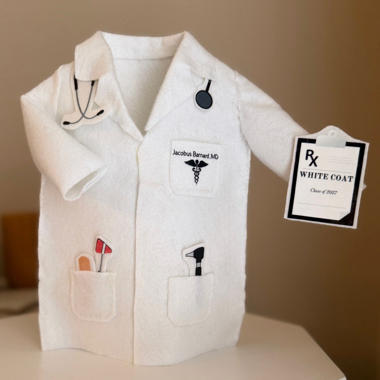 Personalized White Coat Wine Cover Celebratory Gift - Designs by Smiley