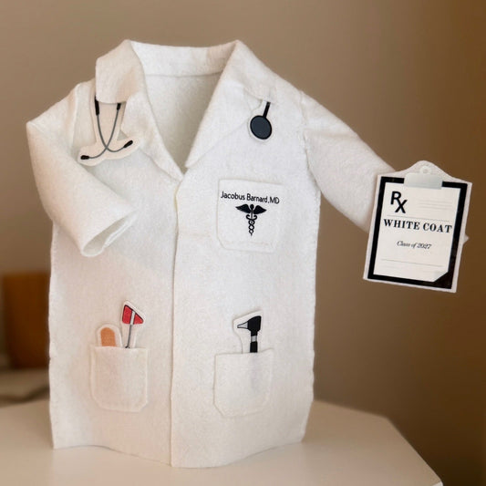 Personalized White Coat Wine Cover Celebratory Gift - Designs by Smiley