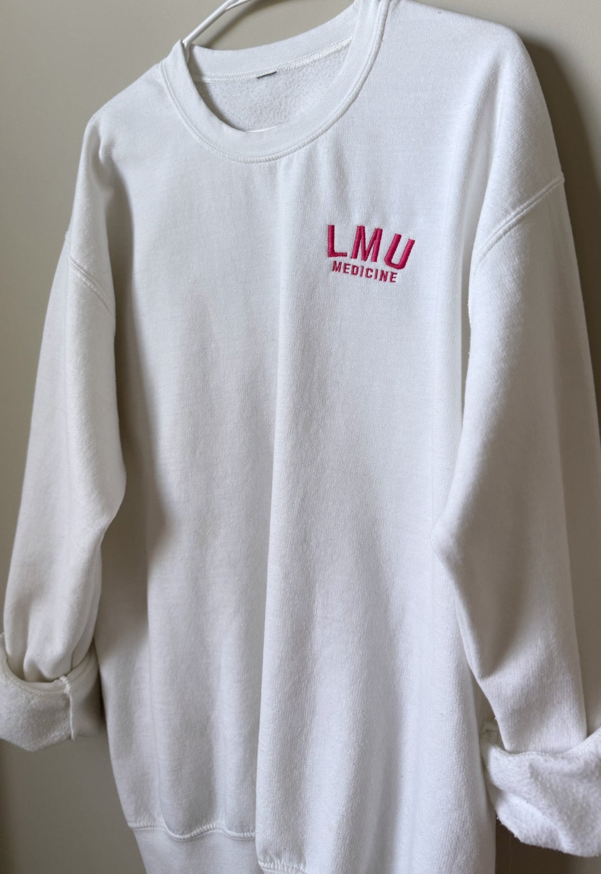 Embroidered Varsity Font Custom School Logo Crewneck - Small Left Chest - Designs by Smiley