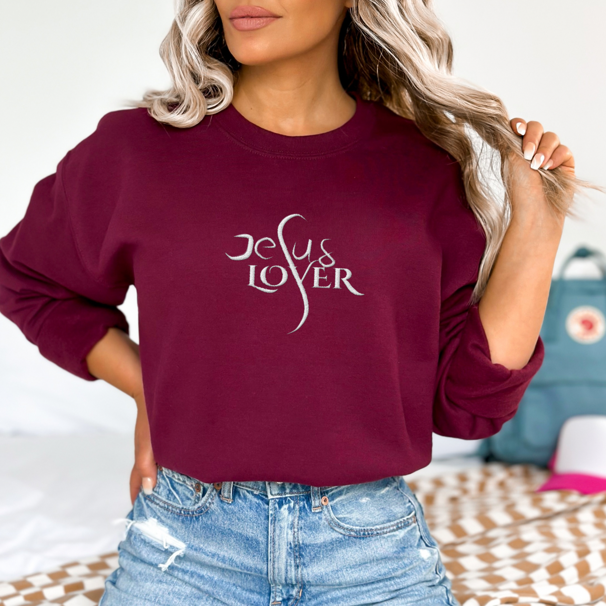 Jesus Lover Embroidered Crewneck Sweatshirt - Designs by Smiley