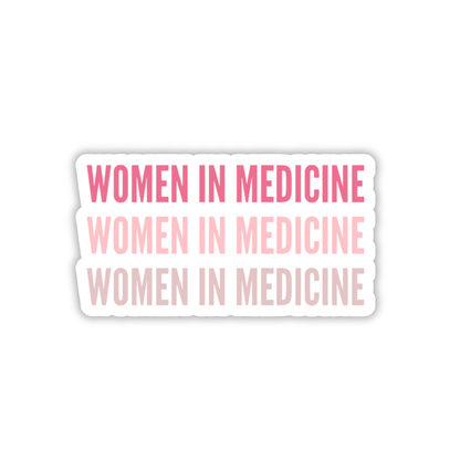 Sticker with 'Women in Medicine' text repeated on a white background