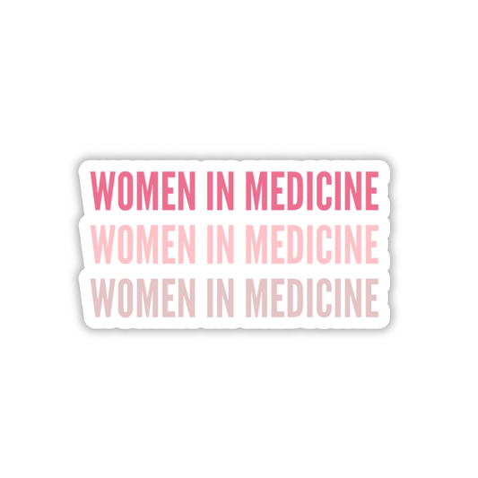 Sticker with 'Women in Medicine' text repeated on a white background