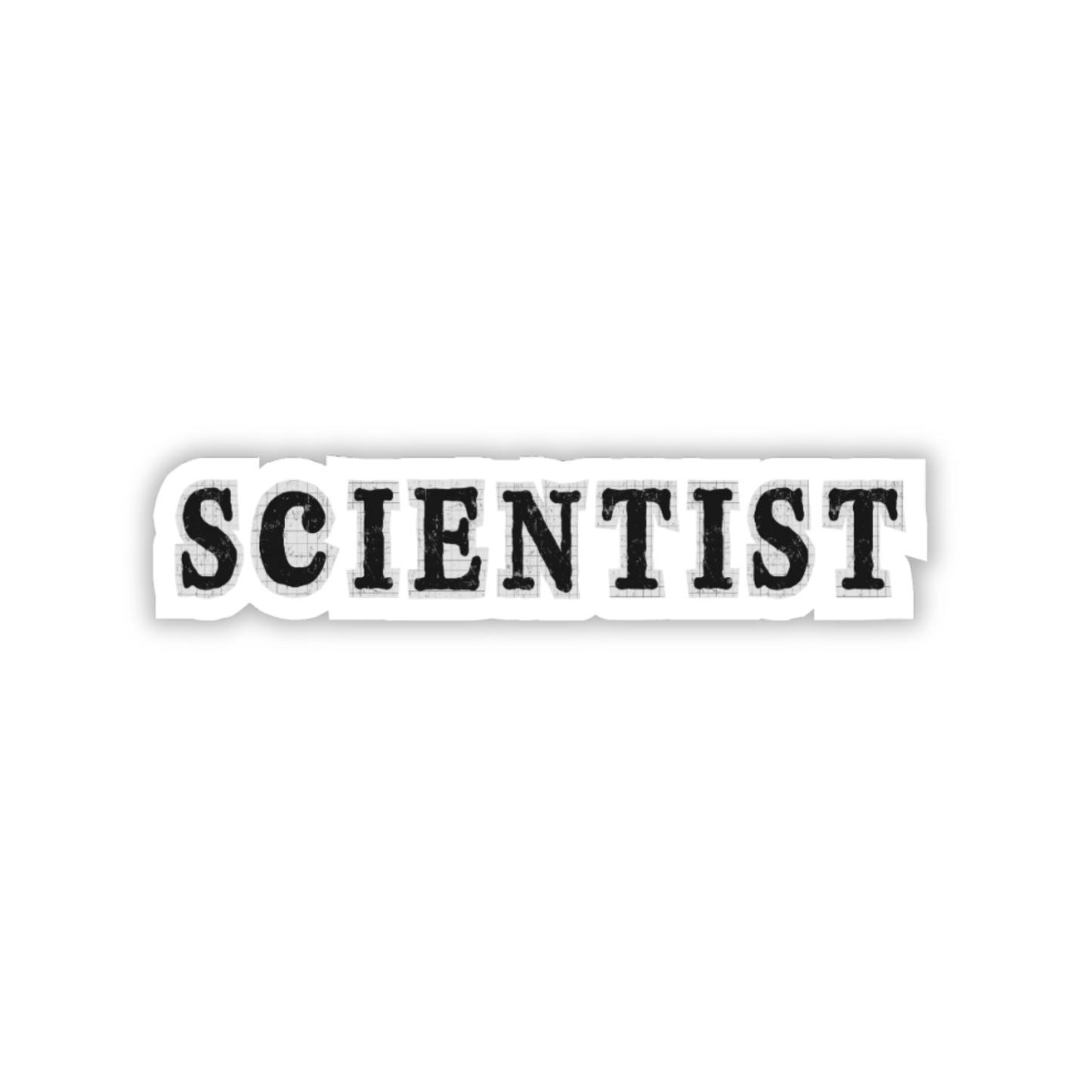 Sticker with the word 'SCIENTIST' on a white background