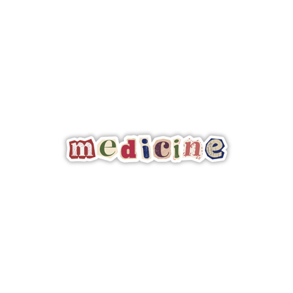 Colorful text spelling 'medicine' on a white background