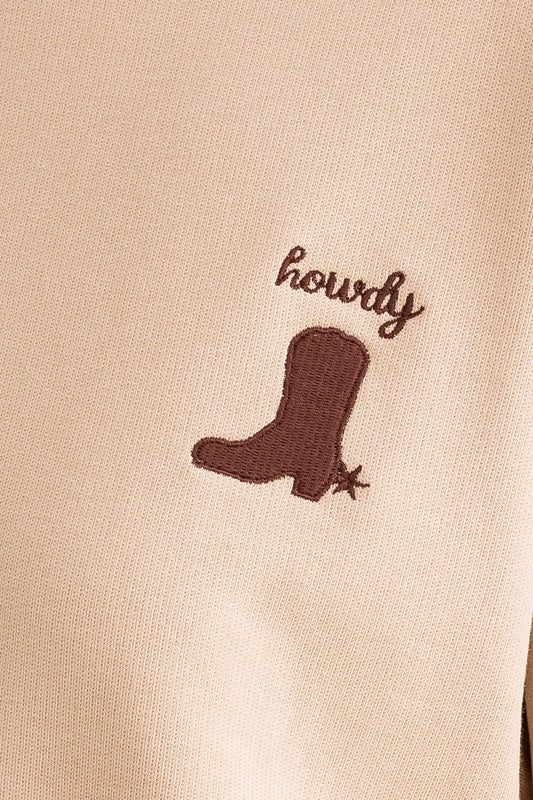 Relaxed & Ready Beige ‘Howdy’ Boot Graphic Crewneck