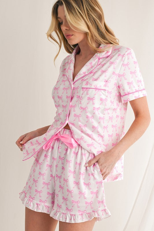 Ruffled & Pretty Bow-Tied Pajama Set