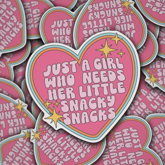 Just a Girl Who Needs Her Snacky Snacks Waterproof Vinyl Sticker - Designs by Smiley