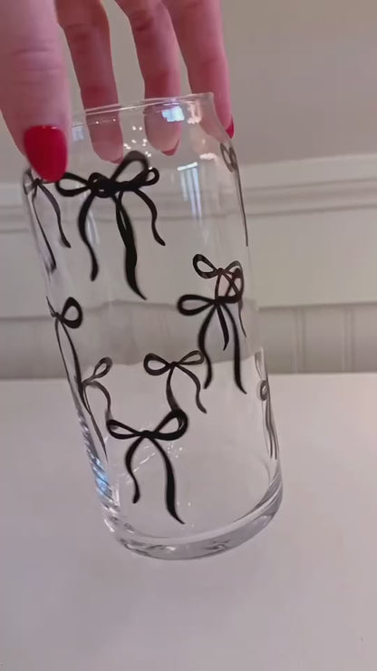 Tied with Love Glass Tumbler w Bamboo Lid & Straw