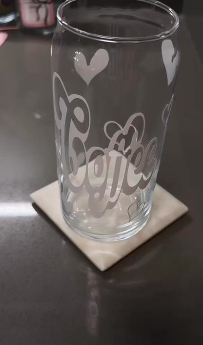 Iced Coffee Bubble Font Glass Tumbler w Bamboo Lid & Straw