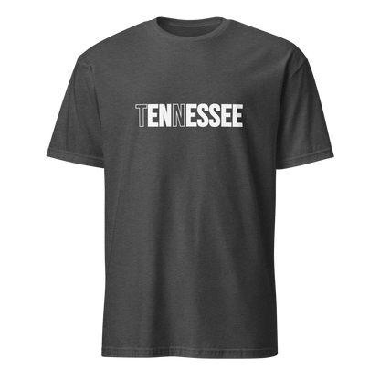 Dark gray t-shirt with 'TENNESSEE' printed in white on a white background