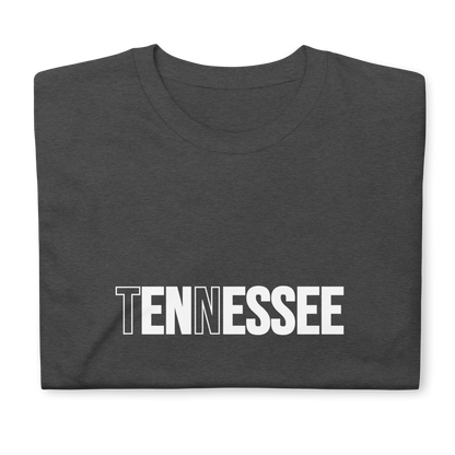 Dark gray t-shirt with 'TENNESSEE' printed in white on a white background