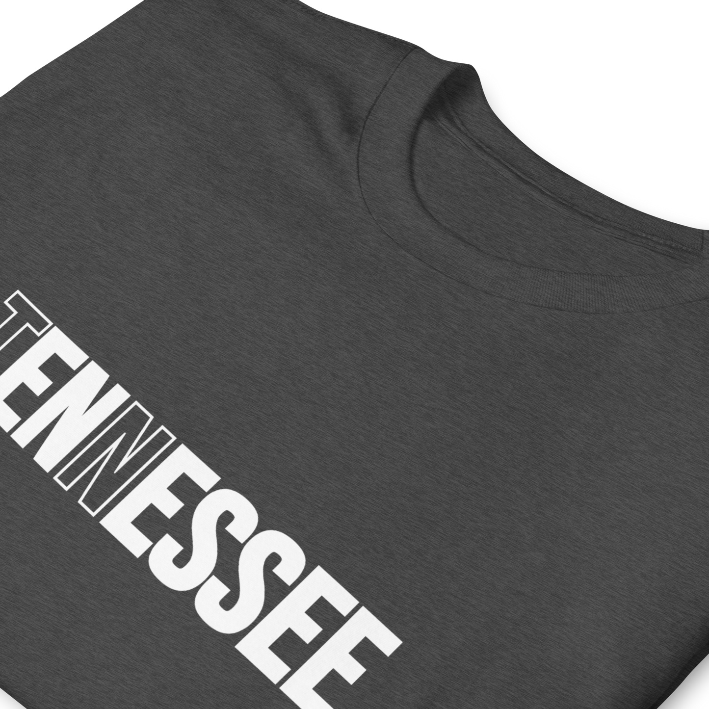 Dark gray t-shirt with 'TENNESSEE' printed in white on a white background