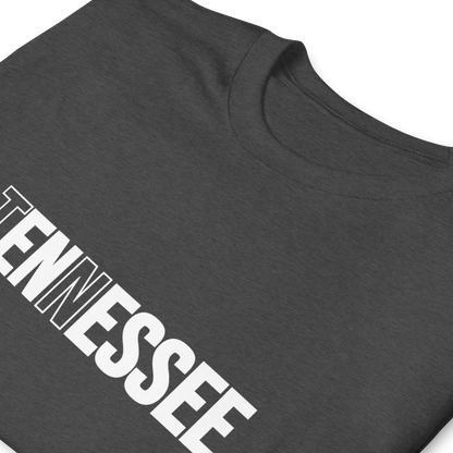 Dark gray t-shirt with 'TENNESSEE' printed in white on a white background