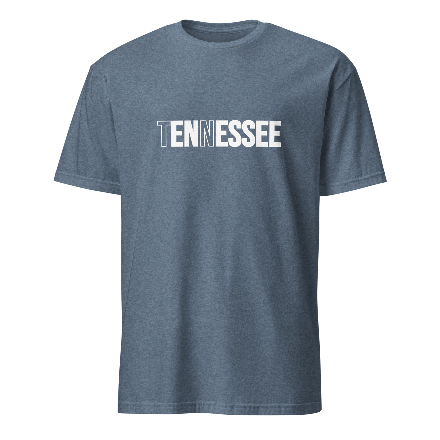 Blue t-shirt with 'TENNESSEE' printed on a white background