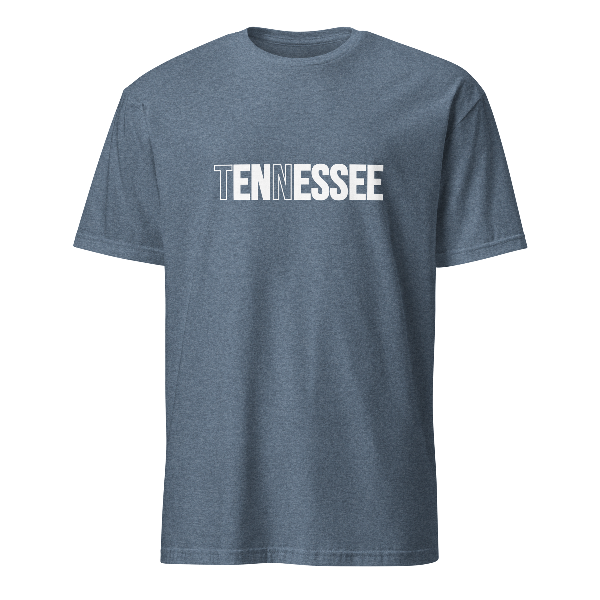 Blue t-shirt with 'TENNESSEE' printed on a white background