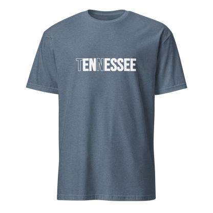Blue t-shirt with 'TENNESSEE' printed on a white background