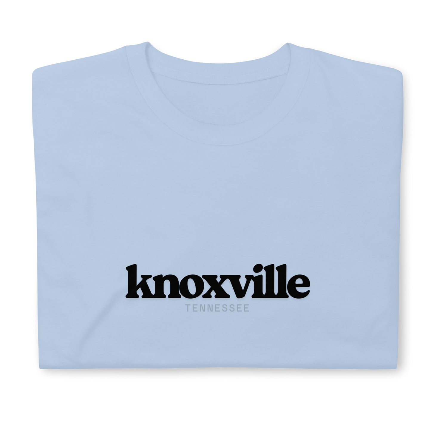 Light blue t-shirt with 'knoxville Tennessee' text on a white background