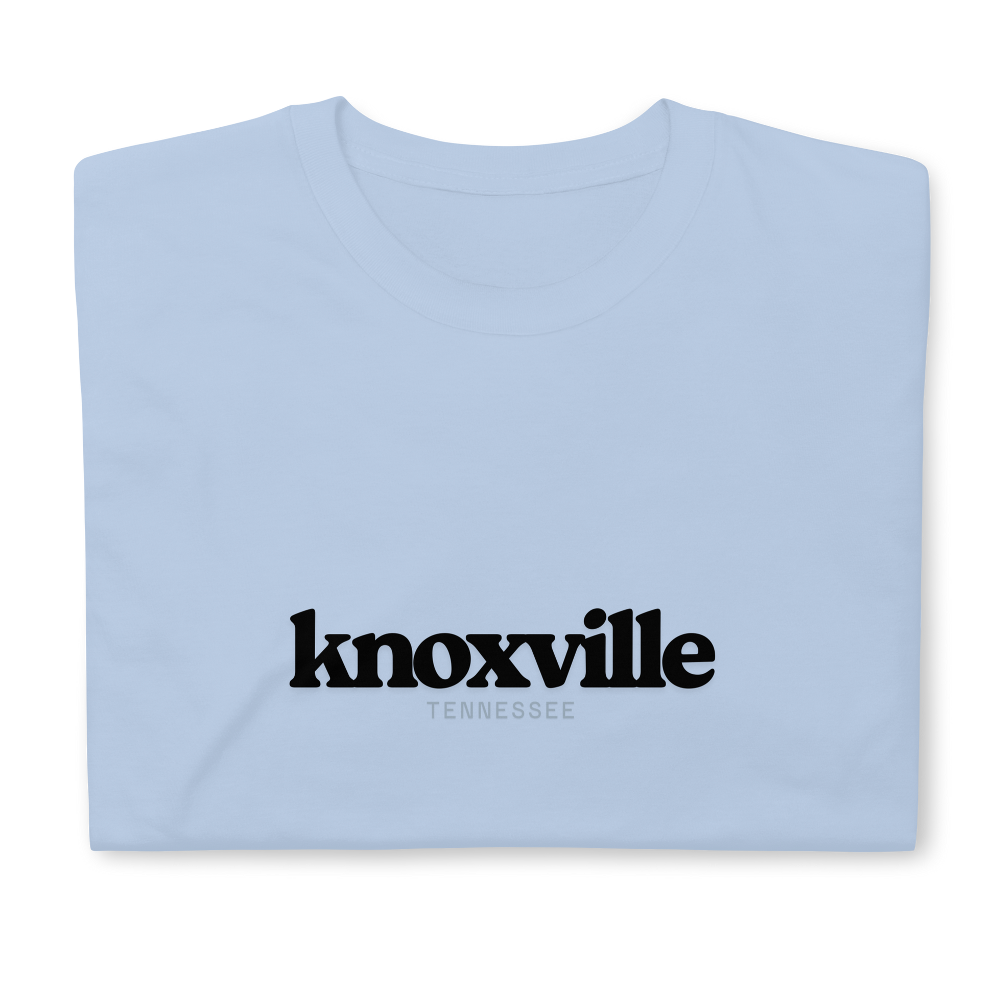 Light blue t-shirt with 'knoxville Tennessee' text on a white background