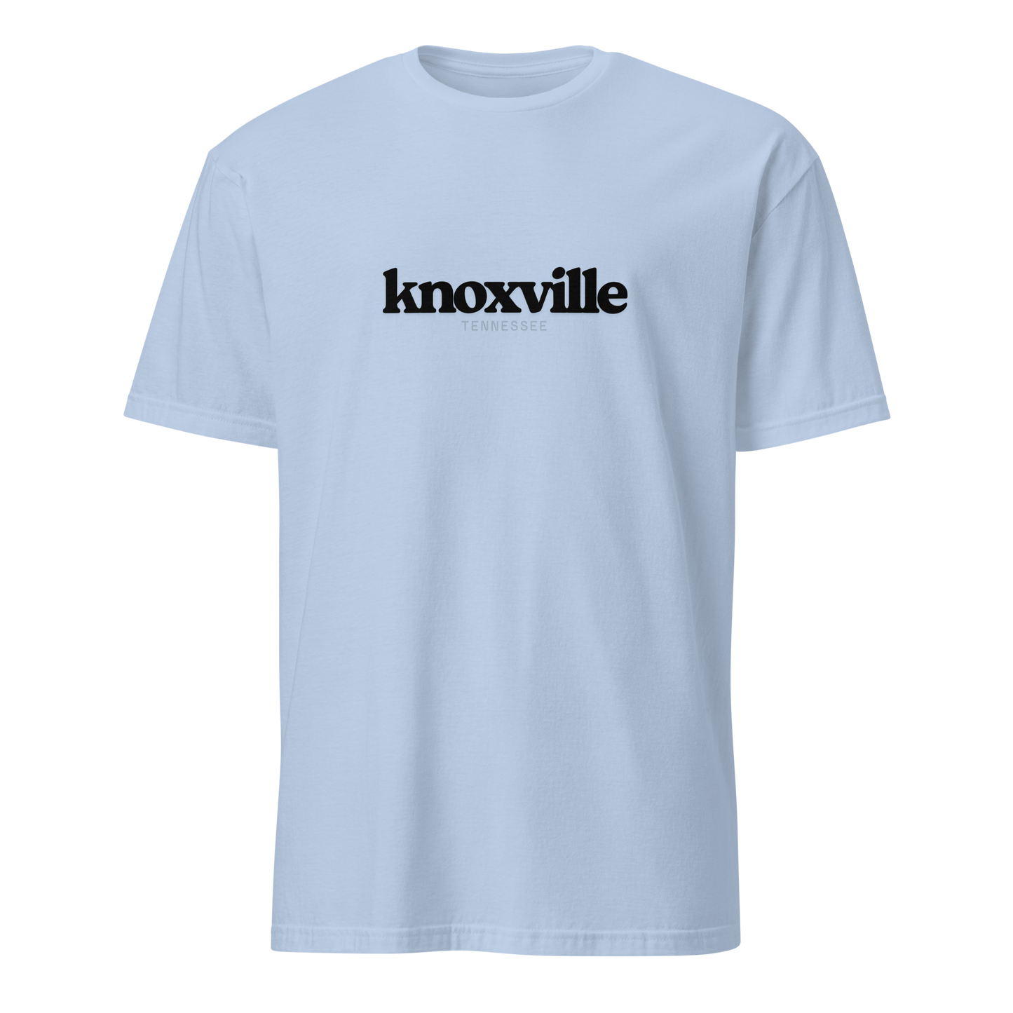 Light blue t-shirt with 'knoxville' printed on a white background