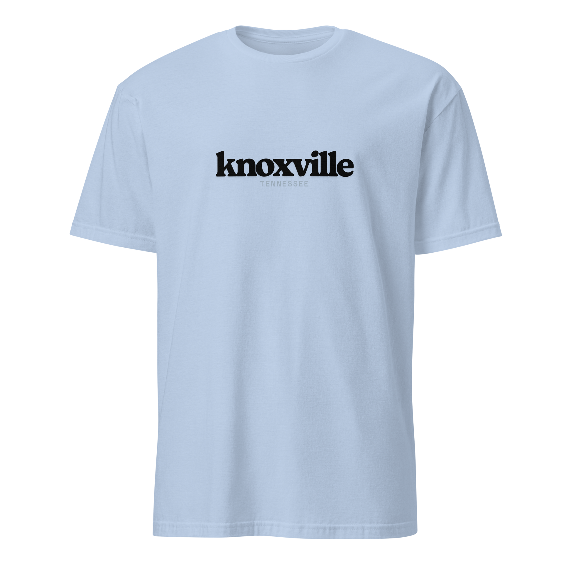 Light blue t-shirt with 'knoxville' printed on a white background