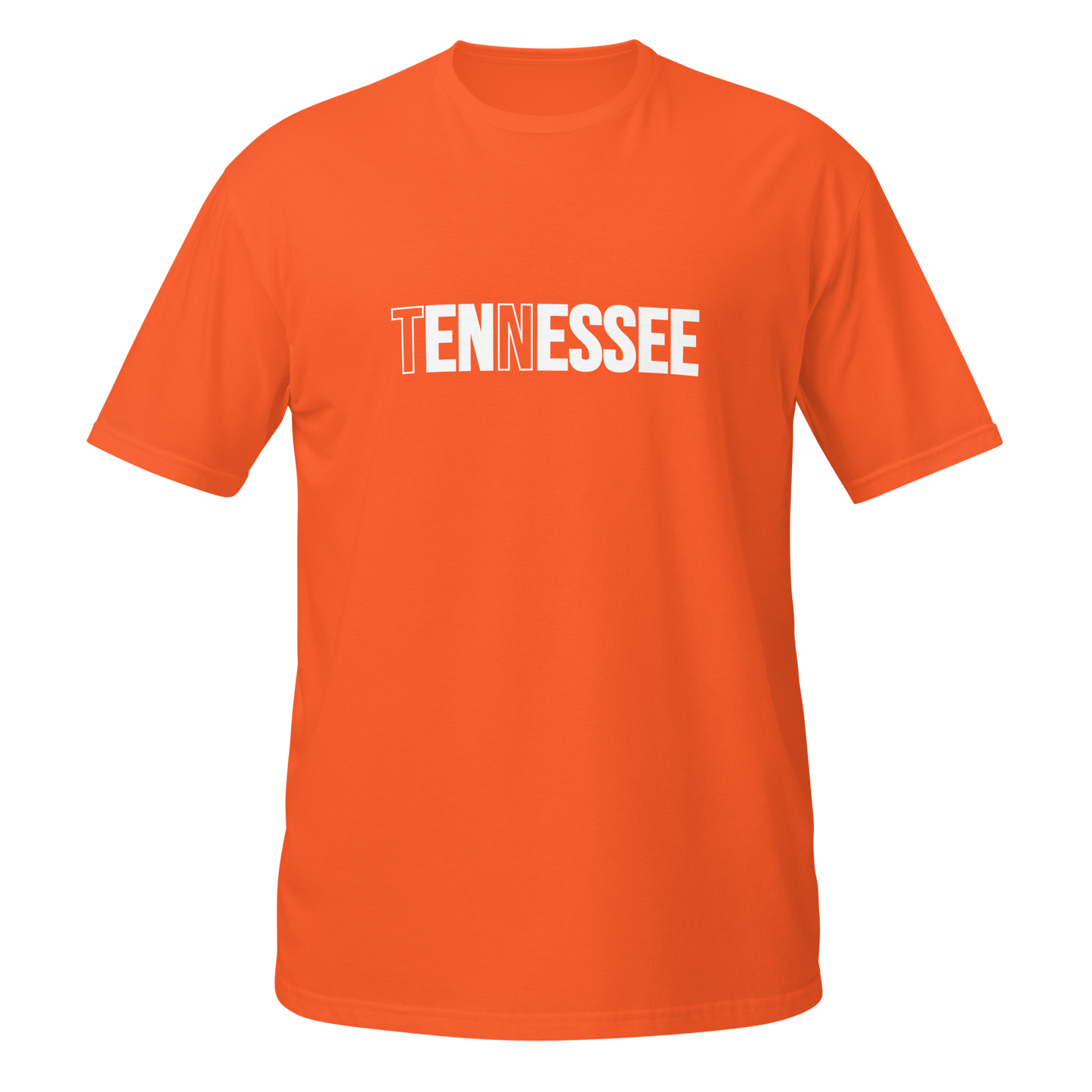 Orange t-shirt with 'TENNESSEE' printed on a white background