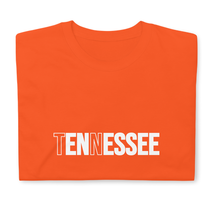 Orange t-shirt with 'TENNESSEE' printed on it against a white background