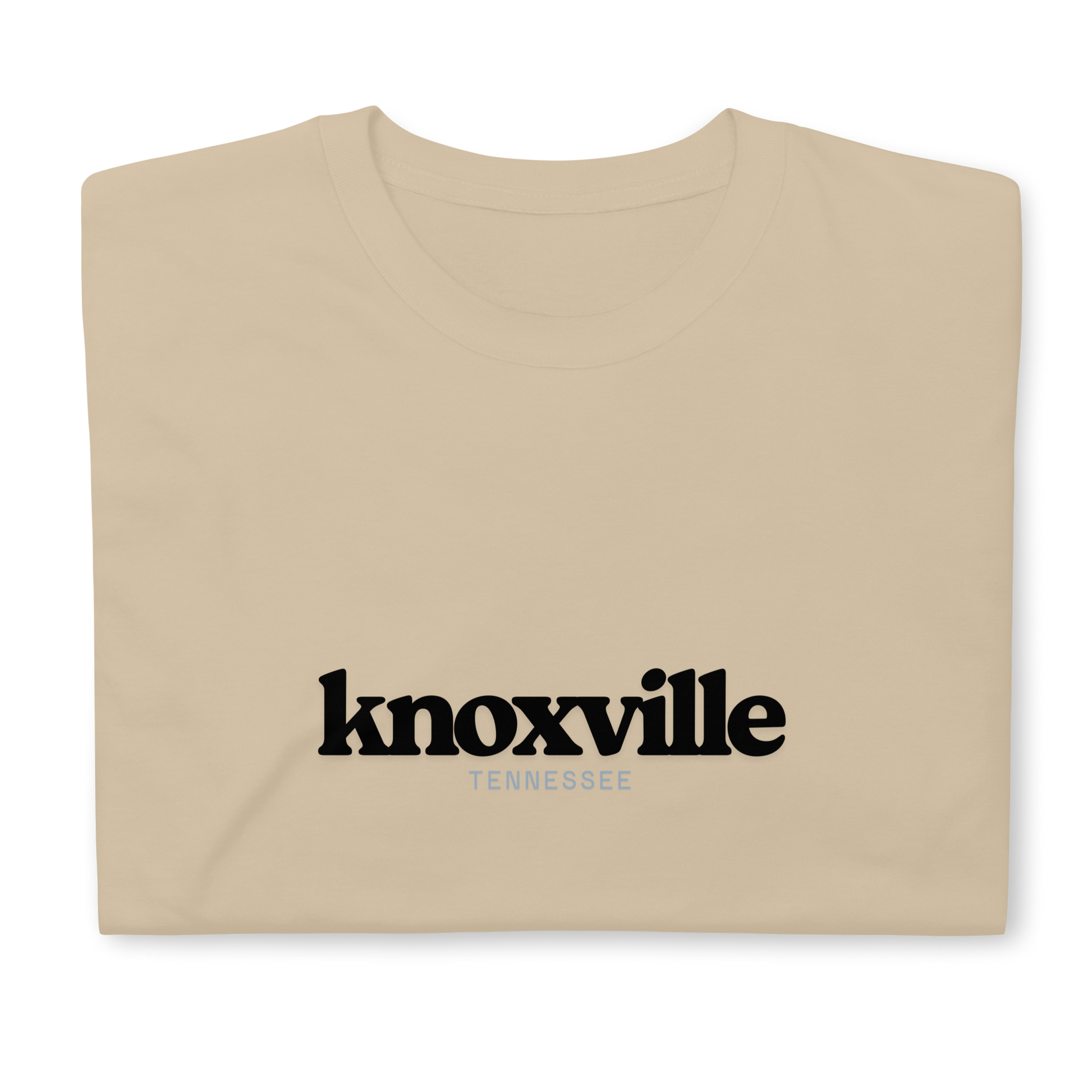 Beige t-shirt with 'knoxville Tennessee' text on a white background