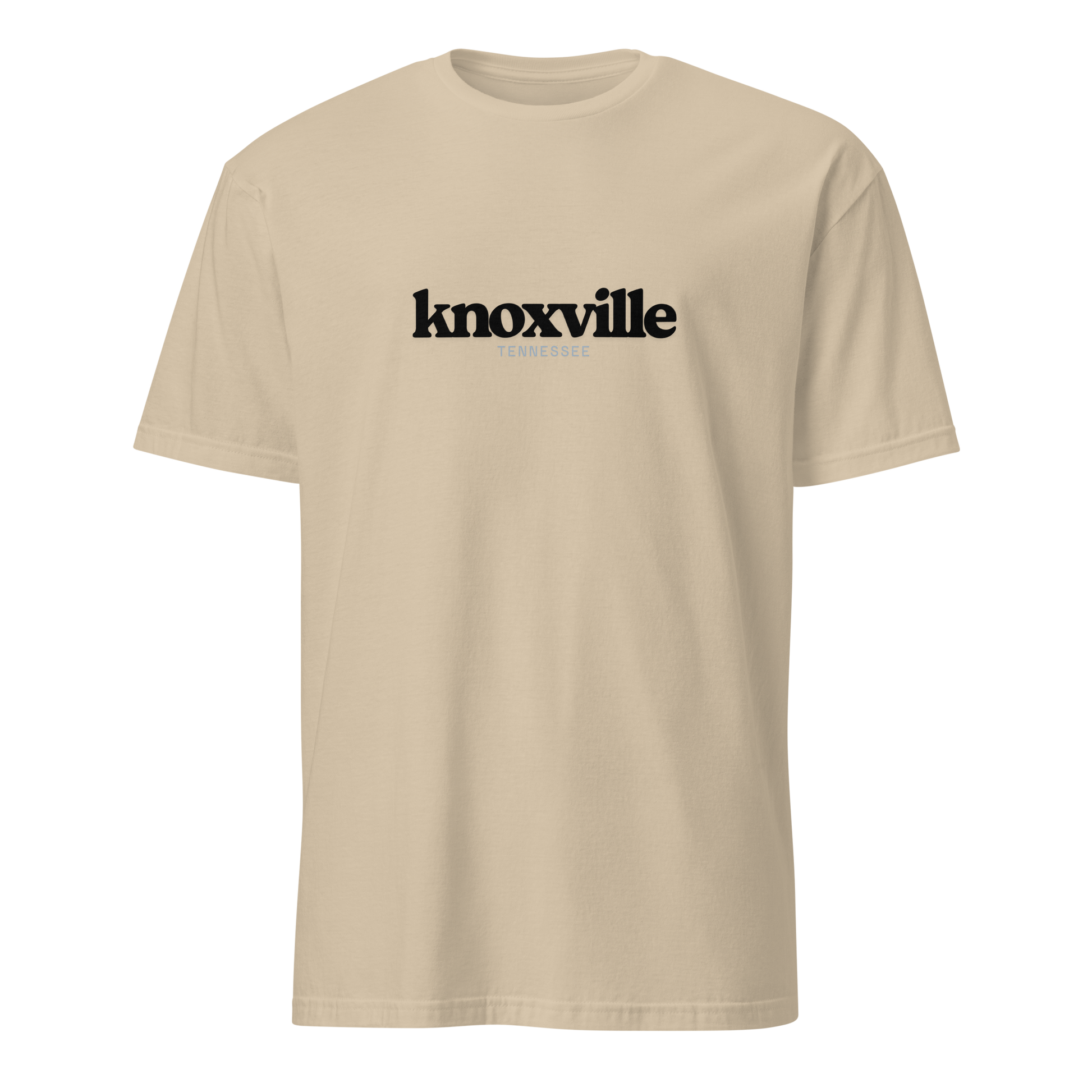 Beige t-shirt with 'knoxville' printed on a white background