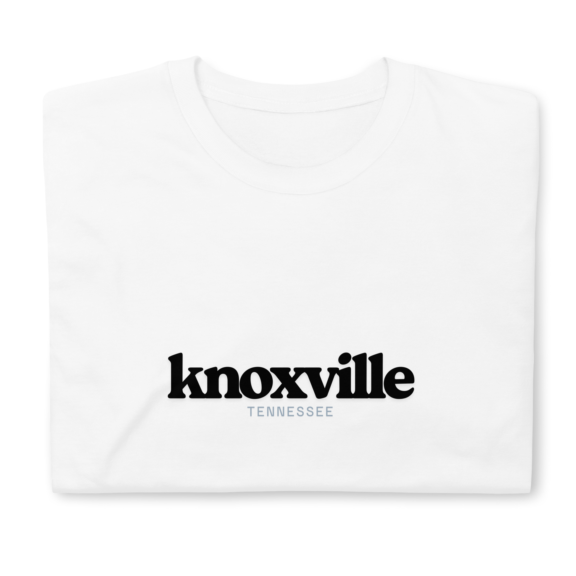 White sweatshirt with 'knoxville Tennessee' text on a white background