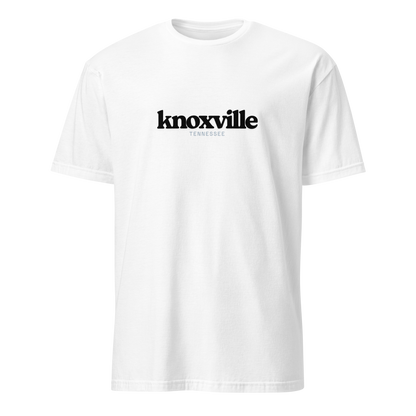 White t-shirt with 'knoxville Tennessee' text on a white background