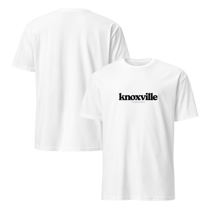 White t-shirt with 'knoxville' printed on it, shown from front and back.