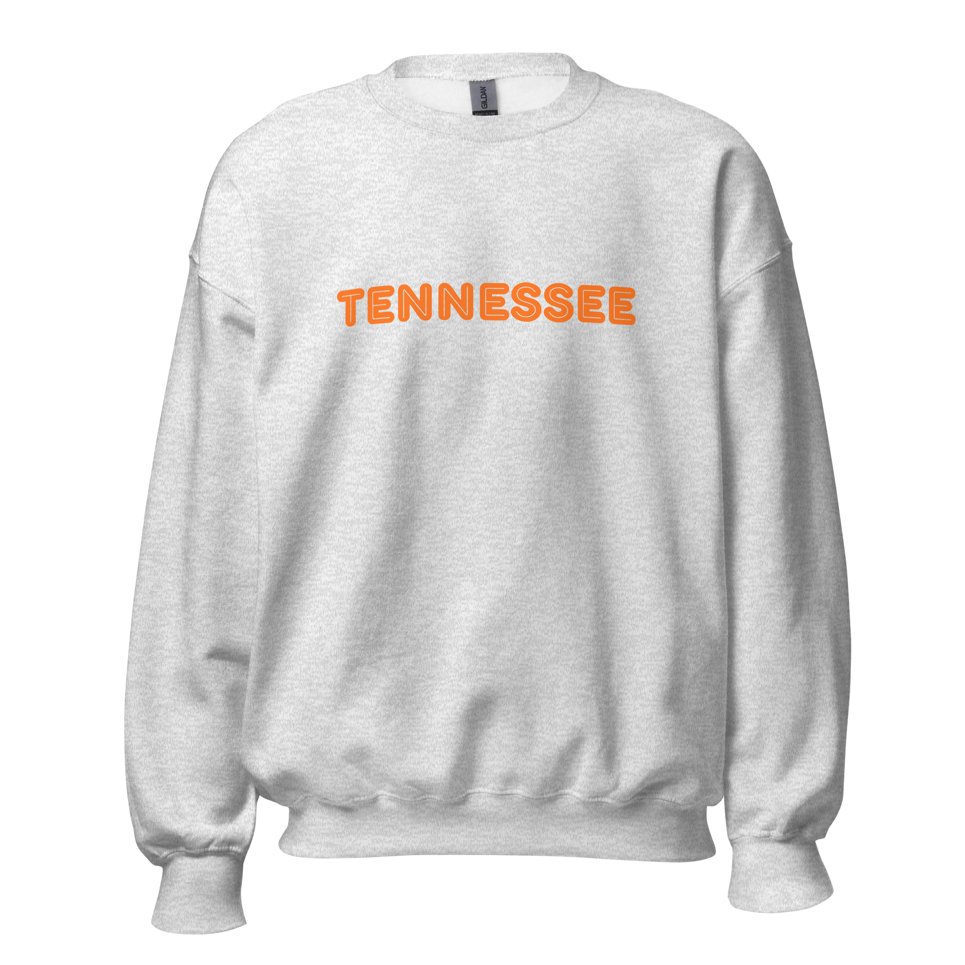 Gray sweatshirt with 'TENNESSEE' printed in orange on a white background