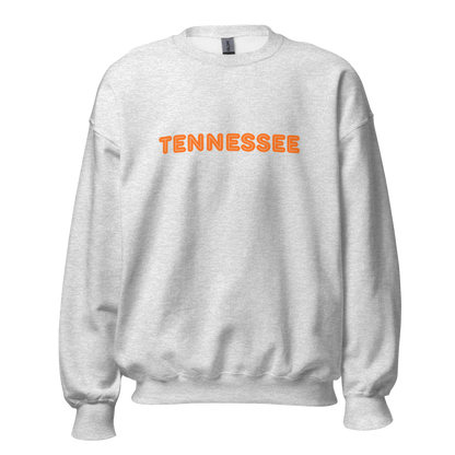 Gray sweatshirt with 'TENNESSEE' printed in orange on a white background