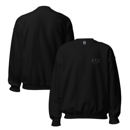 Black sweatshirt with 'XYZ' logo on the chest, shown from front and back views.