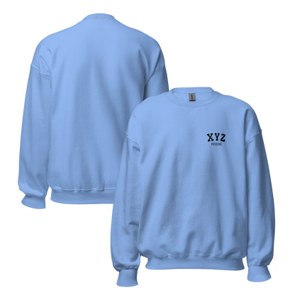 Light blue sweatshirt with 'XYZ' logo on a white background
