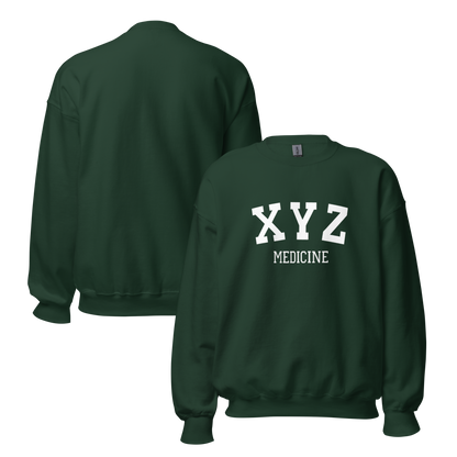 Green sweatshirt with 'XYZ MEDICINE' text on a white background