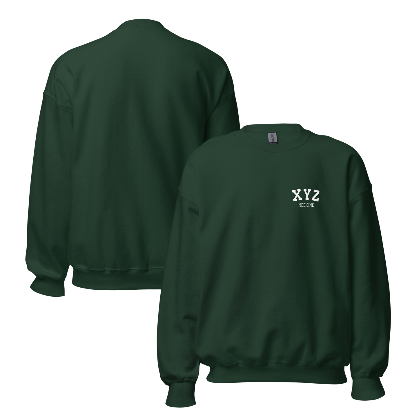 Green sweatshirt with 'XYZ' logo on a white background